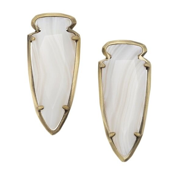 NWT [Kendra Scott] Kathryn Large Stud Geometric Earrings in White Banded Agate - Picture 2 of 10